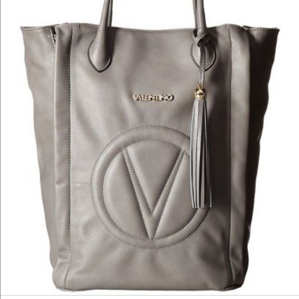 Valentino Fiore Tote Bag with Small Pouch - Leather - Grey